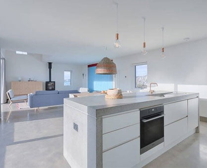 Polished Concrete Natural Finish Kitchen Island & Stove Surround
